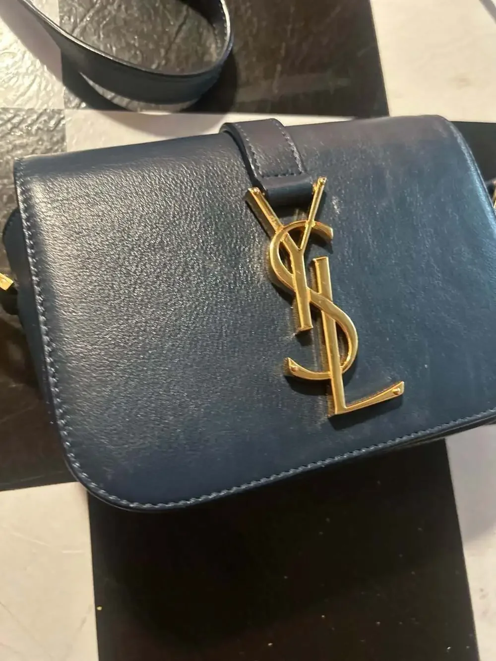 Saint Laurent Small Monogram Universite Crossbody Bag Blue Leather